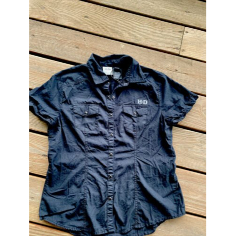 Harley Davidson Black Skull Snap Women Button Shirt Size M 100% Cotton